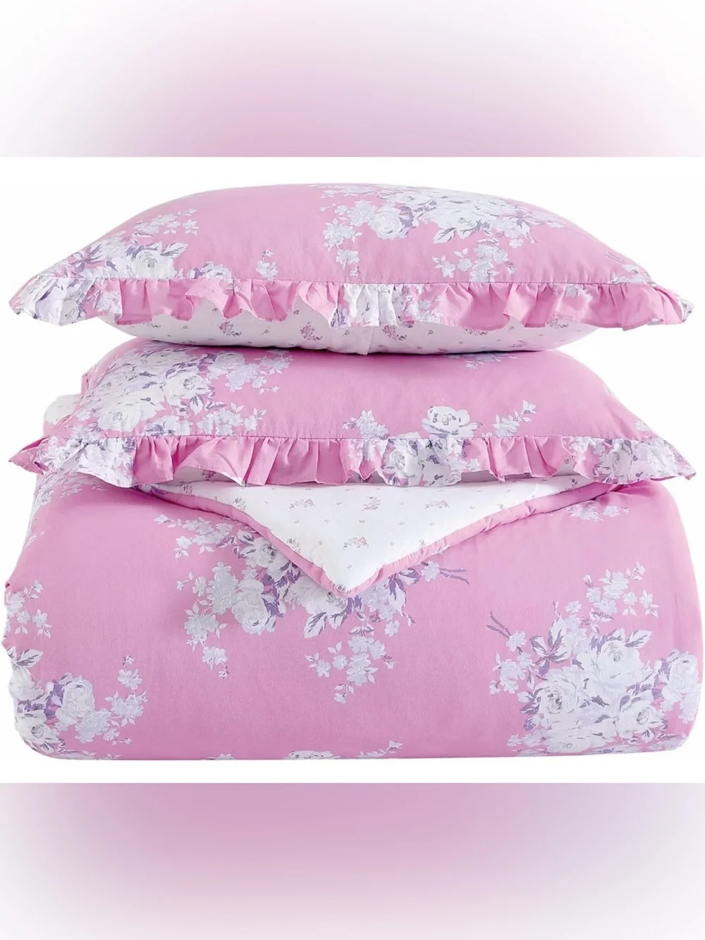 Shabby Chic Reversible Comforter Set - Twin (Brynn Pink)